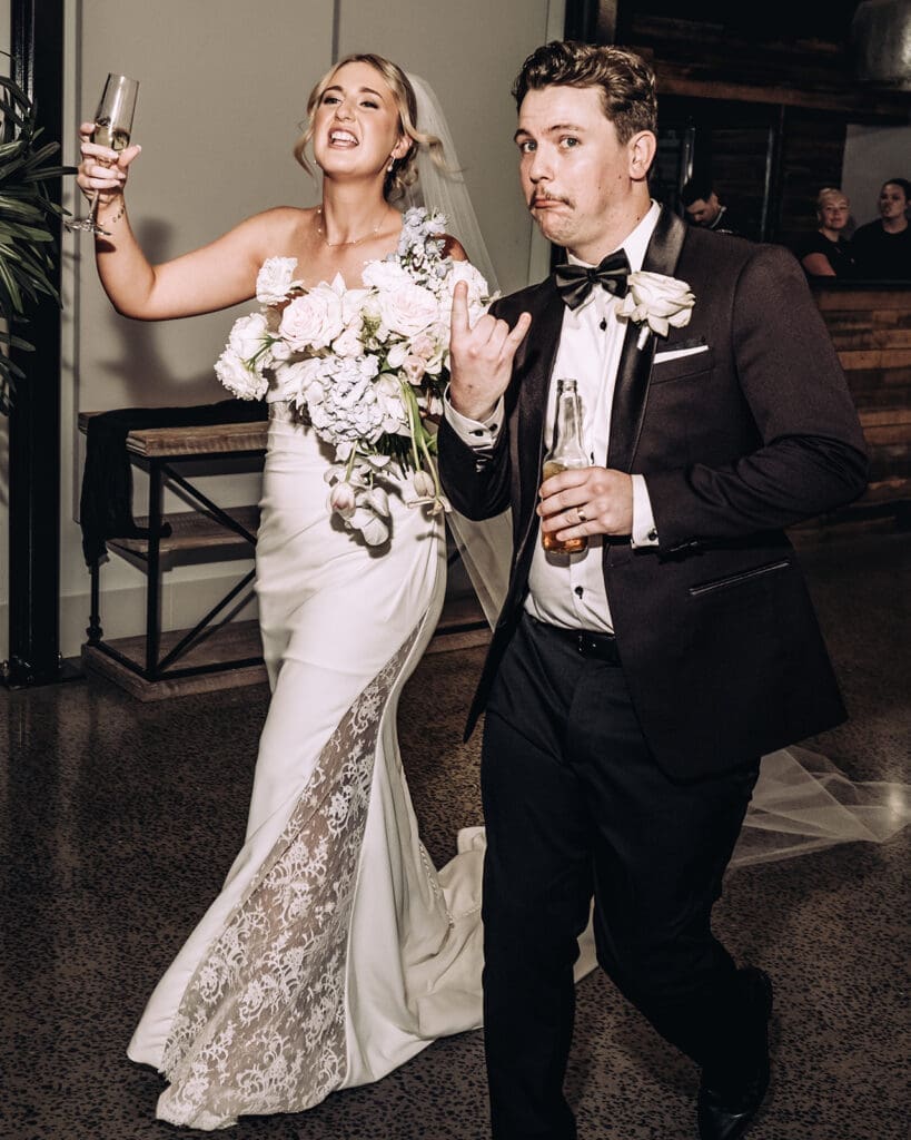 Bride and groom entering reception  at Willow and Ivie wedding venue Mildura, photographed by Miss Moody Photography
